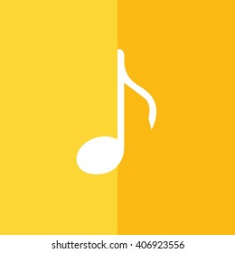 White music note vector icon. Yellow background