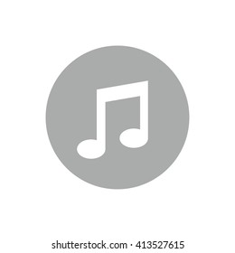 White music note vector icon. Gray circle. Gray button