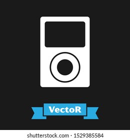 White Music player icon isolated on black background. Portable music device.  Vector Illustration