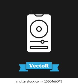 White Music player icon isolated on black background. Portable music device.  Vector Illustration