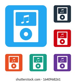 White Music player icon isolated on white background. Portable music device. Set icons in color square buttons. Vector Illustration