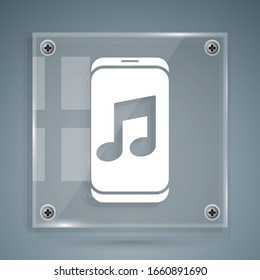 White Music player icon isolated on grey background. Portable music device. Square glass panels. Vector Illustration