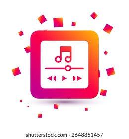 Ícone do reprodutor White Music isolado em fundo branco. Dispositivo de música portátil. Botão de cor quadrada. Vetor