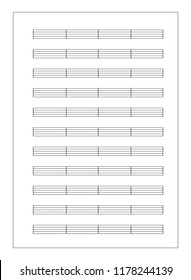 White music sheet a4 format with note staves isolated on white