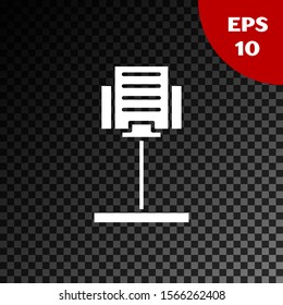 White Music stand icon isolated on transparent dark background. Musical equipment.  Vector Illustration