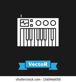 White Music synthesizer icon isolated on black background. Electronic piano.  Vector Illustration