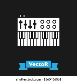 White Music synthesizer icon isolated on black background. Electronic piano.  Vector Illustration