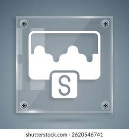 White Music wave equalizer icon isolated on grey background. Sound wave. Audio digital equalizer technology, console panel, pulse musical. Square glass panels. Vector