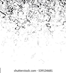 White musical background with gray notes. Vector paper illustration.