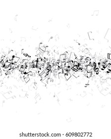 White musical background with gray notes. Vector paper illustration.
