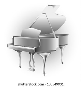 White musical background series. Classical grand piano, isolated on white background. Vector illustration