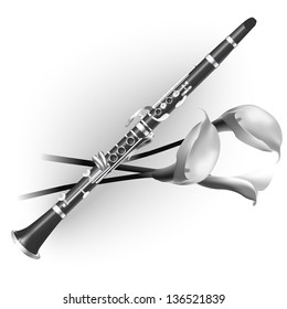 White musical background series. Classical clarinet, isolated on white background. Vector illustration