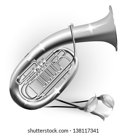 White musical background series. Classical Wagner tuba, isolated on white background