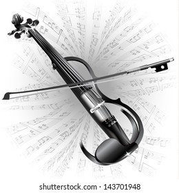 White musical background series. Electric violin, isolated on white background with musical notes