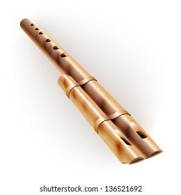 White musical background series. Traditional wooden flute, isolated on white background. Vector illustration