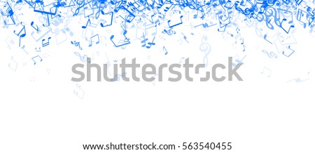 White musical banner with blue notes. Vector paper illustration.