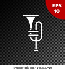 White Musical instrument trumpet icon isolated on transparent dark background.  Vector Illustration
