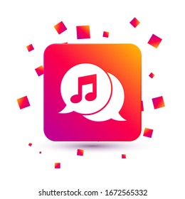 White Musical note in speech bubble icon isolated on white background. Music and sound concept. Square color button. Vector Illustration