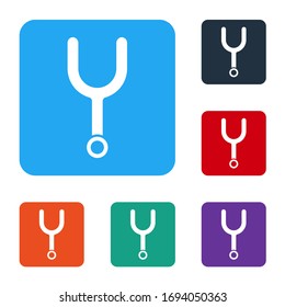 White Musical tuning fork for tuning musical instruments icon isolated on white background. Set icons in color square buttons. Vector Illustration