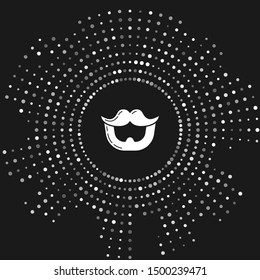 White Mustache and beard icon isolated on grey background. Barbershop symbol. Facial hair style. Abstract circle random dots. Vector Illustration