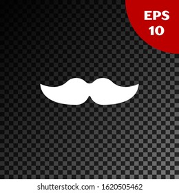 White Mustache icon isolated on transparent dark background. Barbershop symbol. Facial hair style.  Vector Illustration