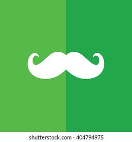 White mustache icon vector illustration. Green background