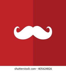 White mustache icon vector illustration. Red background