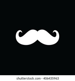 White mustache icon vector illustration. Black background