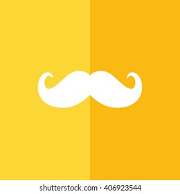 White mustache icon vector illustration. Yellow background