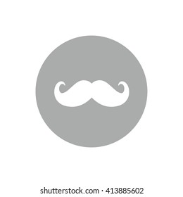 White mustache icon vector illustration. Gray circle. Gray button