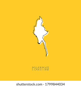 White Myanmar country map with black outline on yellow background. Simple geographic territory template concept. Vector illustration easy to edit and customize. EPS10