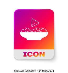 White Nachos in plate icon isolated on white background. Tortilla chips or nachos tortillas. Traditional mexican fast food. Rectangle color button. Vector Illustration