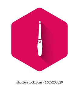 White Nail file icon isolated with long shadow. Manicure tool. Pink hexagon button. Vector Illustration