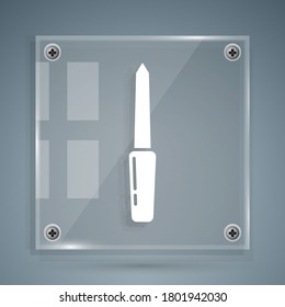 White Nail file icon isolated on grey background. Manicure tool. Square glass panels. Vector Illustration