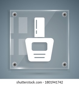 White Nail polish bottle icon isolated on grey background. Square glass panels. Vector Illustration