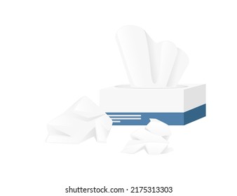 White napkins in cardboard box, dry wipes tissues vector illustration on white background