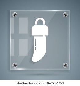 White Native american indian tooth icon isolated on grey background. Necklace with tooth. Square glass panels. Vector