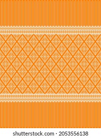 White Native or Ethnic Seamless Pattern on Orange Background in Symmetry Rhombus Geometric Bohemian Style for Clothing or Apparel,Embroidery,Fabric,Package Design