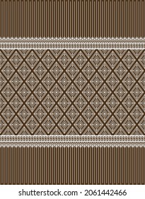 White Native or Ethnic Seamless Pattern on Brown Background in Symmetry Rhombus Geometric Bohemian Style for Clothing or Apparel,Embroidery,Fabric,Package Design