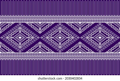 White Native or Tribal Seamless Pattern on Purple Background in Symmetry Rhombus Geometric Bohemian Style for Clothing or Apparel,Embroidery,Fabric,Package Design