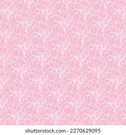 white nature flowers pattern on pink background, Beautiful intricate retro seamless floral pattern of densely packed dainty flowers in white and pink suitable for wallpaper, tiles and fabric in square