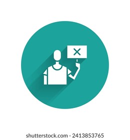 White Nature saving protest icon isolated with long shadow. Earth planet protection, environmental issues demonstration. Green circle button. Vector Illustration