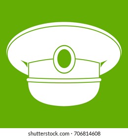 White nautical hat icon white isolated on green background. Vector illustration