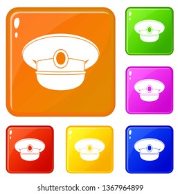 White nautical hat icons set collection vector 6 color isolated on white background