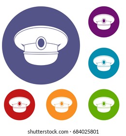 White nautical hat icons set