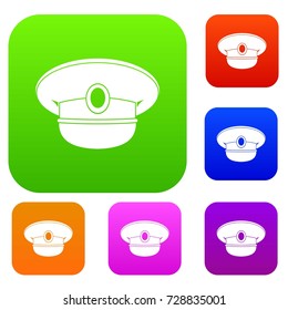 White nautical hat set icon color in flat style isolated on white. Collection sings vector illustration