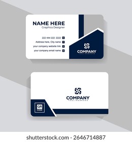 White and Navy Blue Business Card Vector Template for Professionals