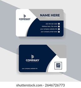 White and Navy Business Card Vector Template for Professionals