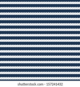 White navy rope stripes on dark blue seamless pattern, vector