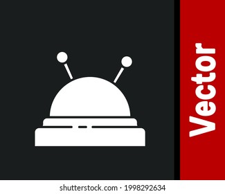 White Needle bed and needles icon isolated on black background. Handmade and sewing theme.  Vector Illustration
